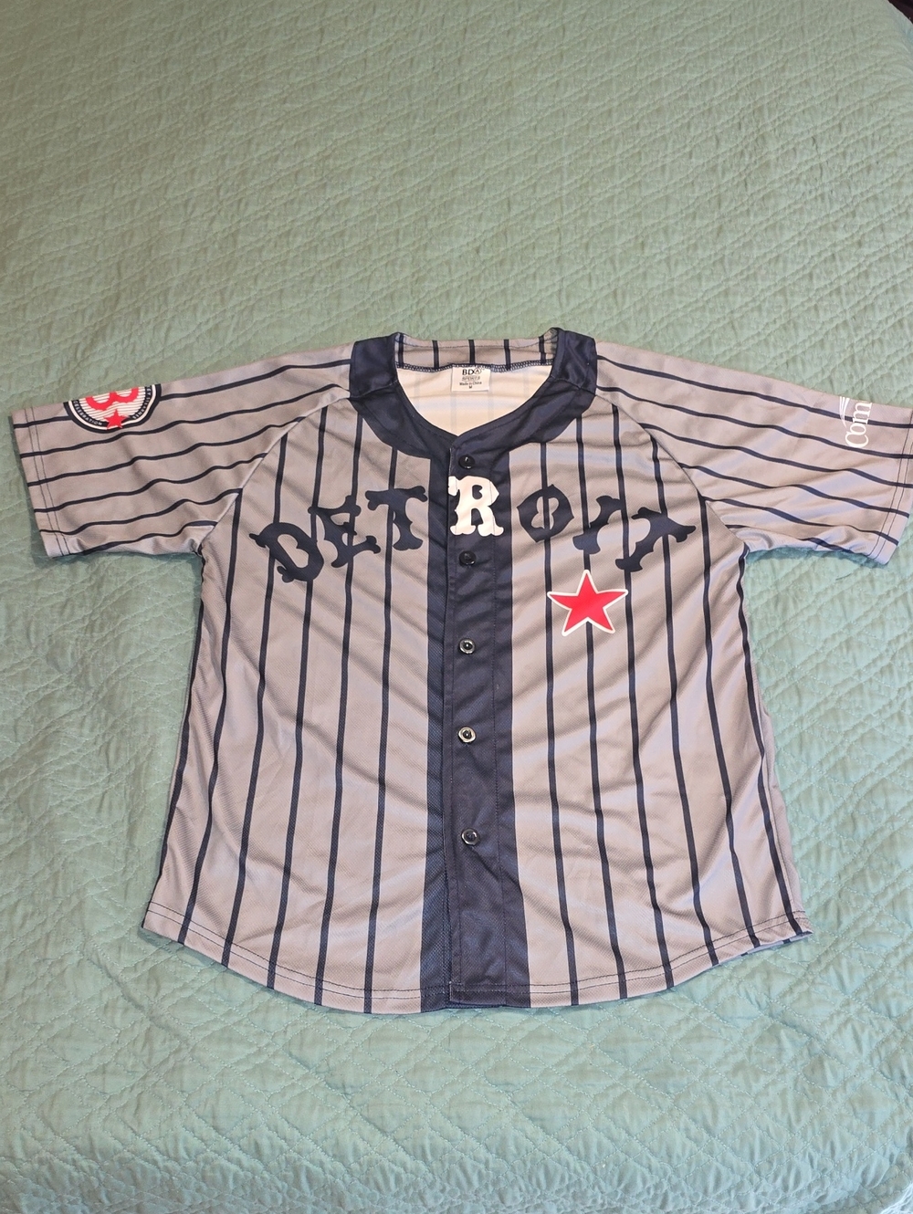 Detroit Pinstripe Baseball Jersey with Red Star Accent